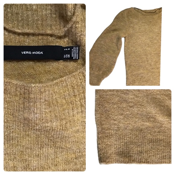 Vera Moda Balloon Sleeve Knit Sweater Dress  in Wheat Size Small (Fits like a M) - Picture 4 of 16